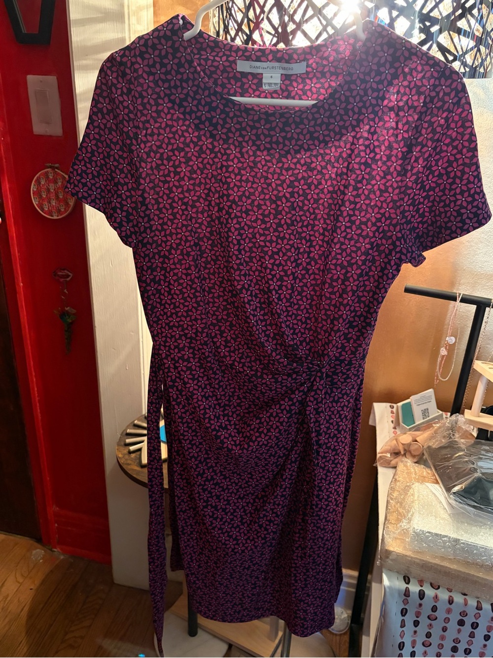 Diane von furstenberg Purple & Pink Printed Tie-Waist Dress